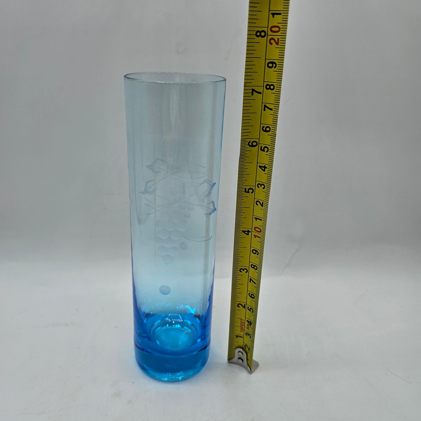 Kronos Etched Blue Glass Bud Vase - Made in Poland #1