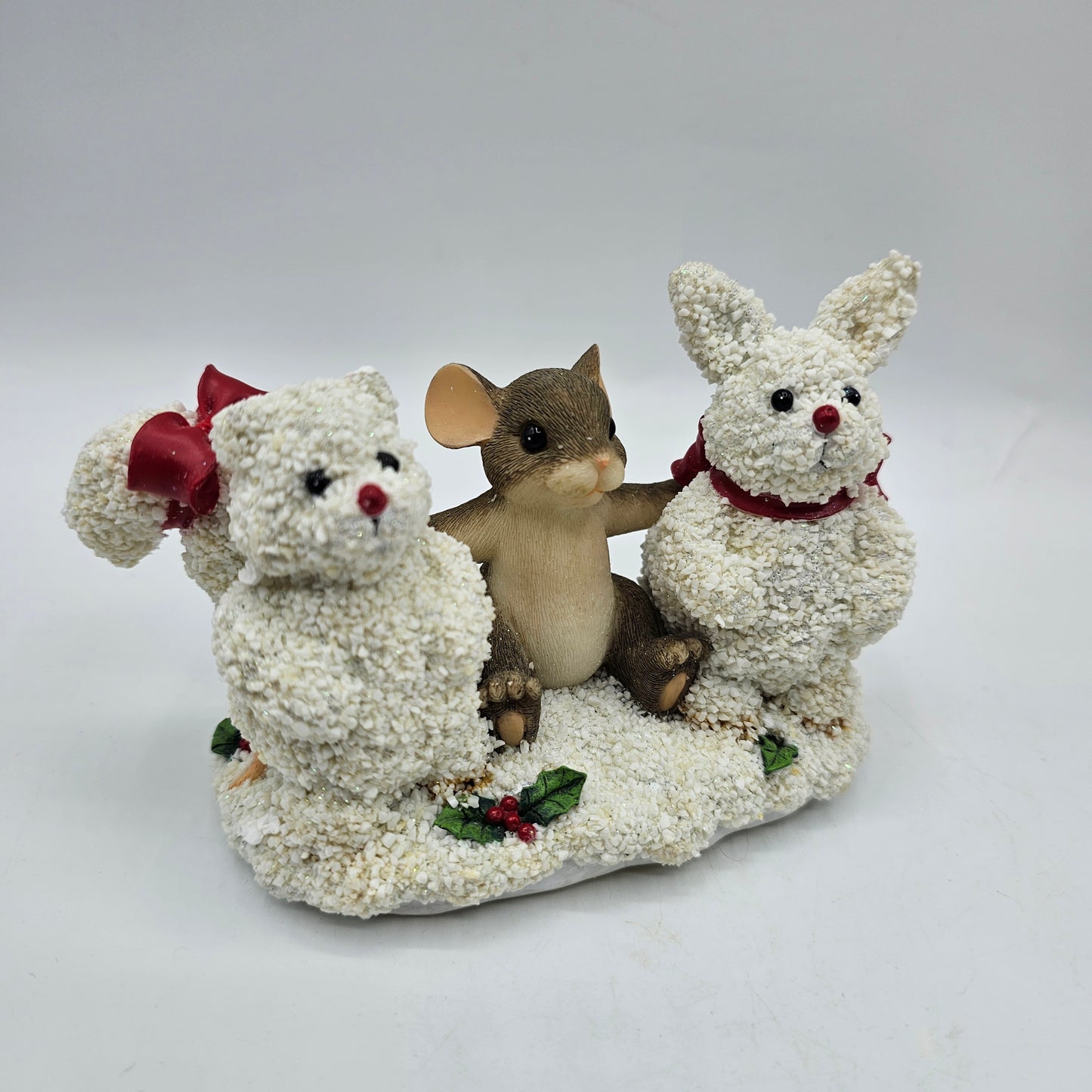 Charming Tails by Fitz and Floyd Frosty Friends Figurine - Mouse Building a Snowman Bunny and Squirrel