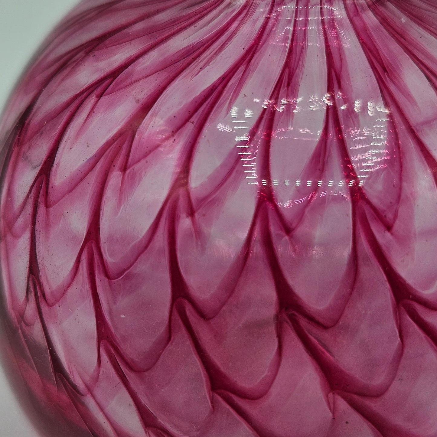 Pink Handblown Glass Perfume Bottle: Vintage Pulled Feathered Murano Italian Art Glass (no stopper)