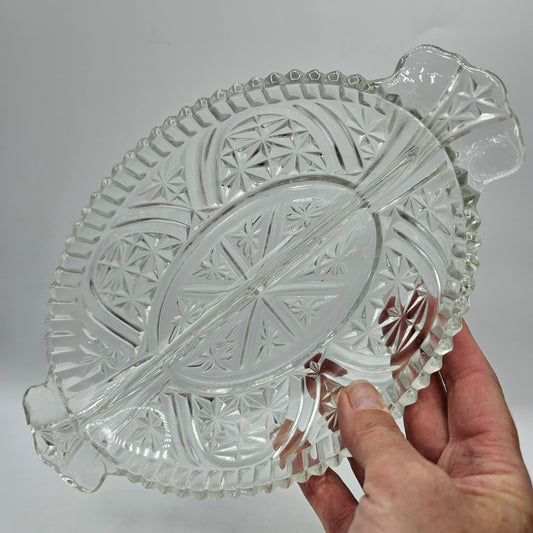 Vintage Anchor Hocking "Stars and Bars" Divided Relish Dish 1924 - 1965