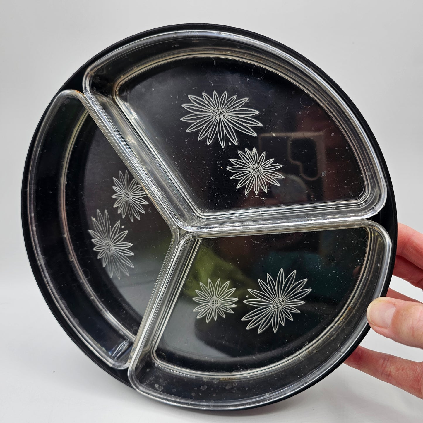 Black Asian Lacquerware Lidded Candy Dish with Clear Decorative Plastic Inserts
