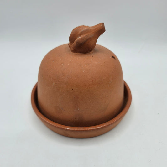 Vintage Terracotta Garlic Roaster / Baker with Garlic Clove Handle