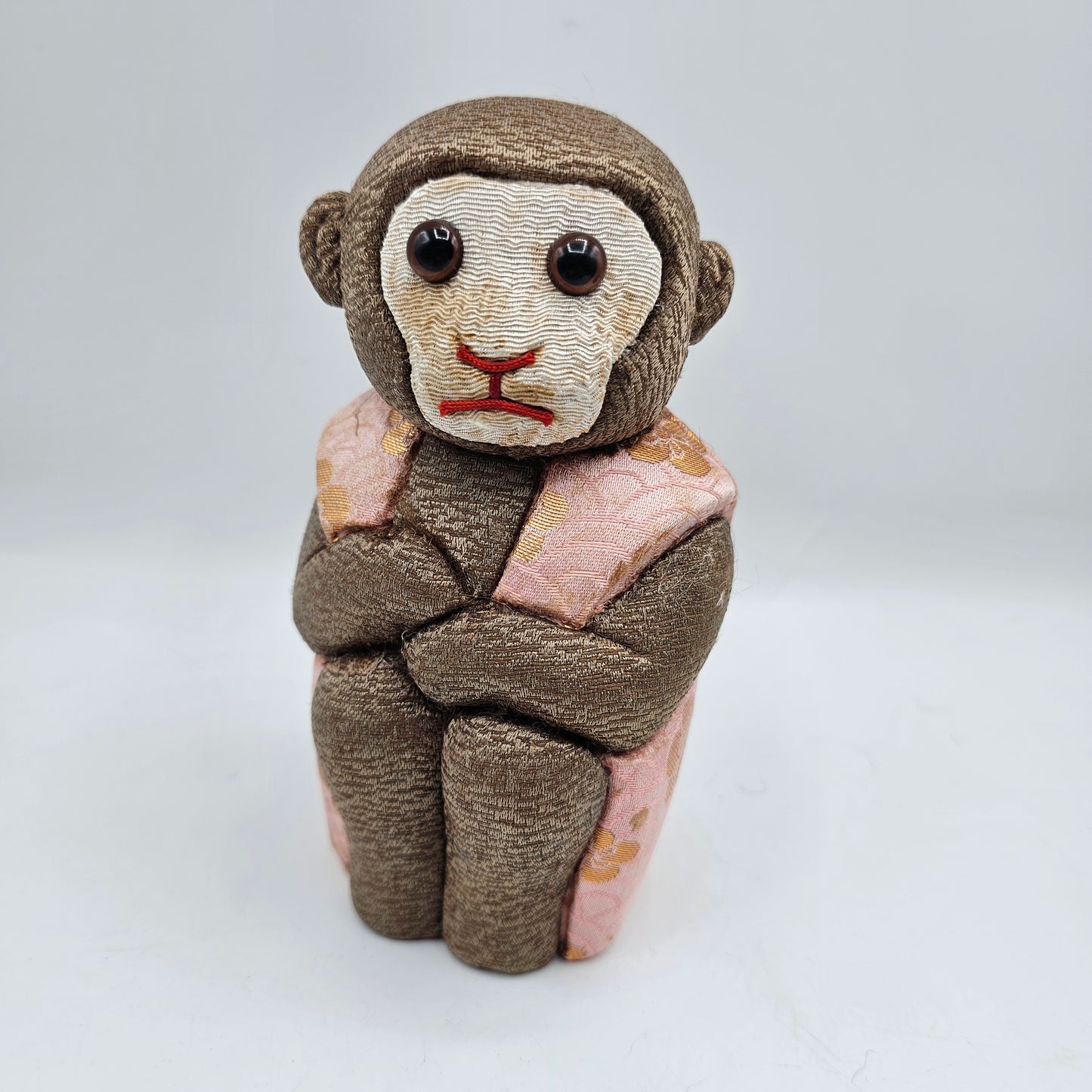 Japanese Kimekomi Pink Plush Monkey Figurine for Good Luck