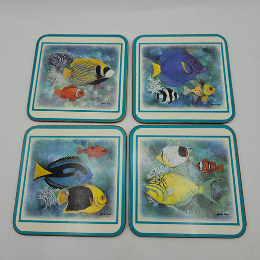 Pimpernel Cork Backed Coasters with Tropical Fish Theme - Set of 4