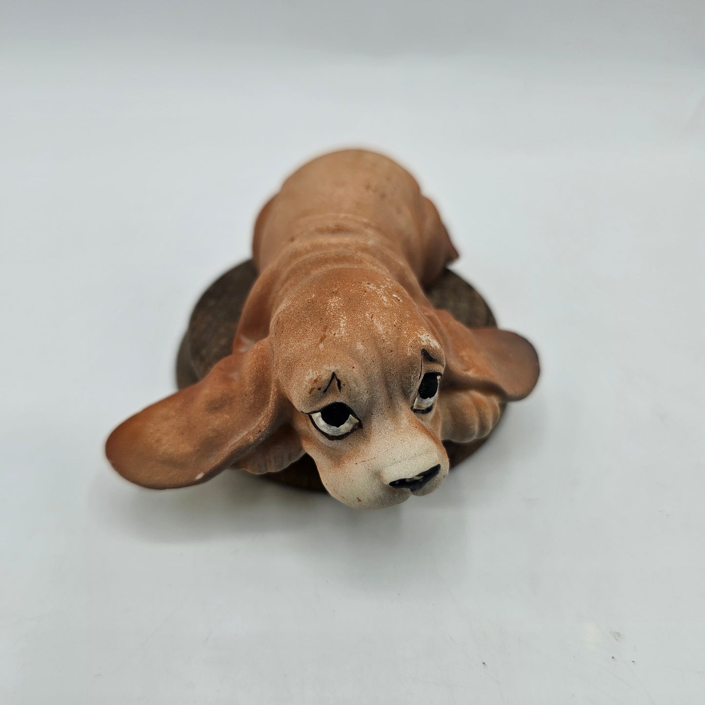 Vintage Capodimante Basset Hound Puppy on Wooden Base - Hand Painted, Made in Italy