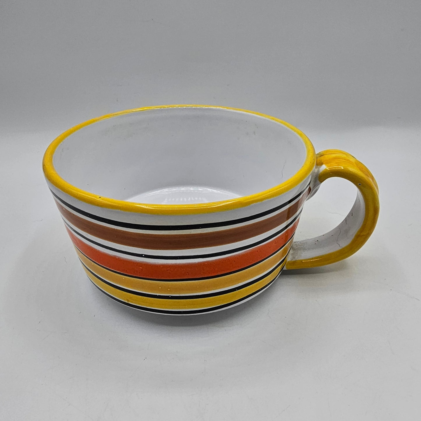 Vintage 1970's Ceramic Soup Cup with Orange Tone Stripes - Made in Italy