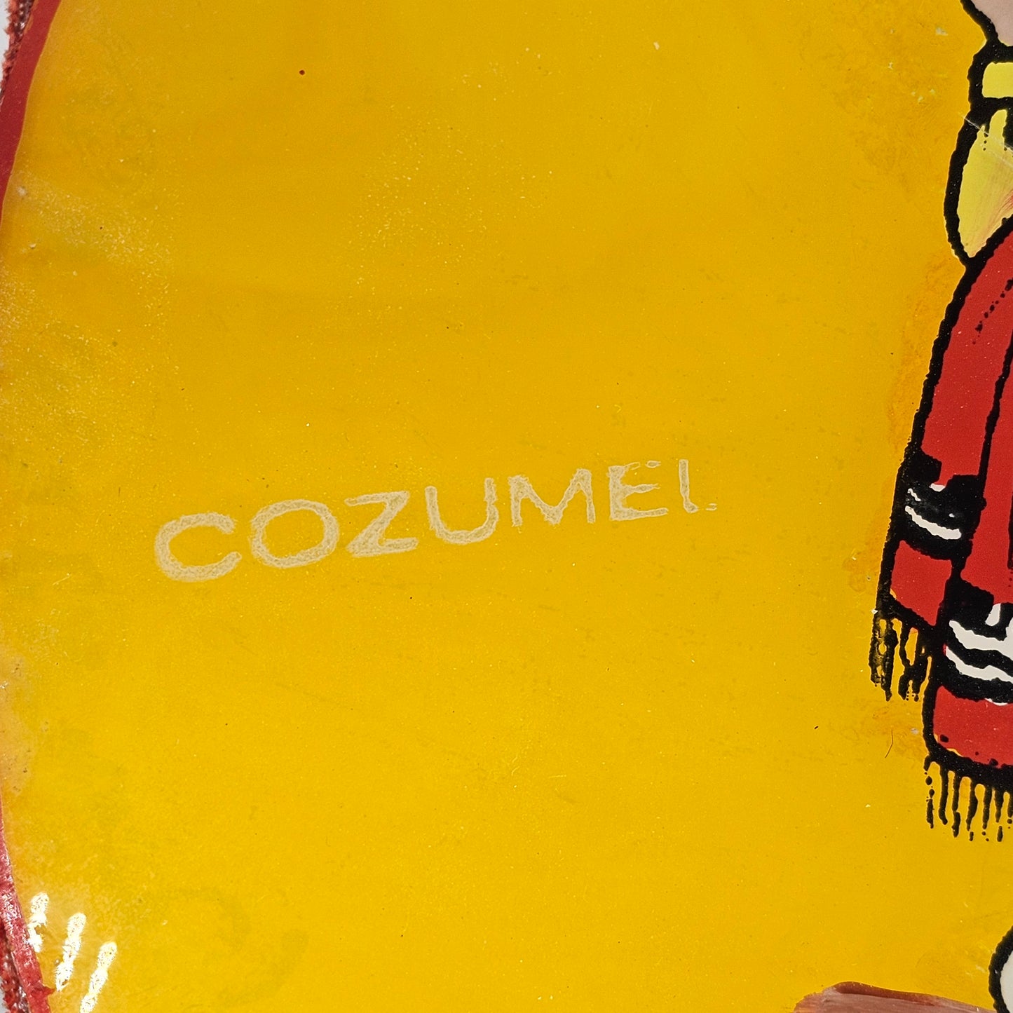 Decorative Yellow Ruffled Edge Mexican Folk Art Plate Marked Cozumel with Hook for Hanging