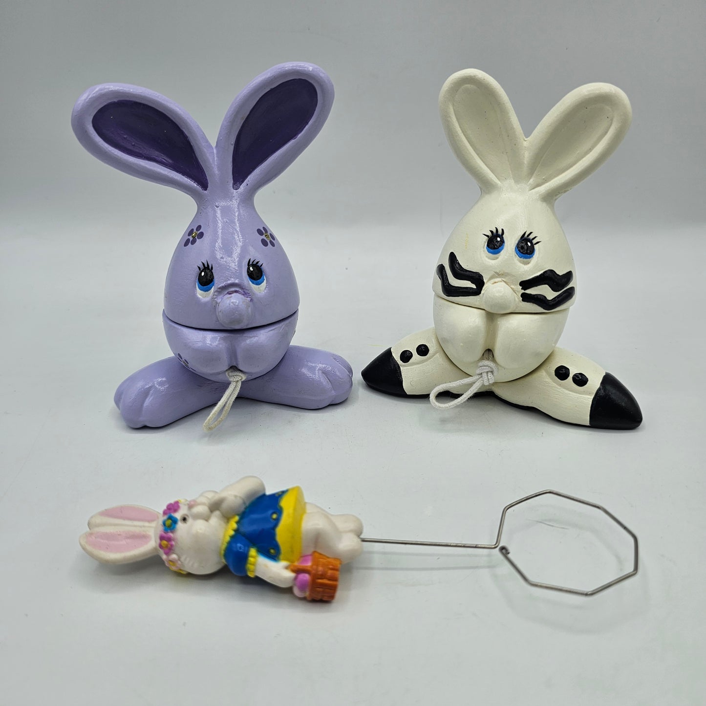 Easter Bunny Lidded Trinket Boxes and Egg Dipper