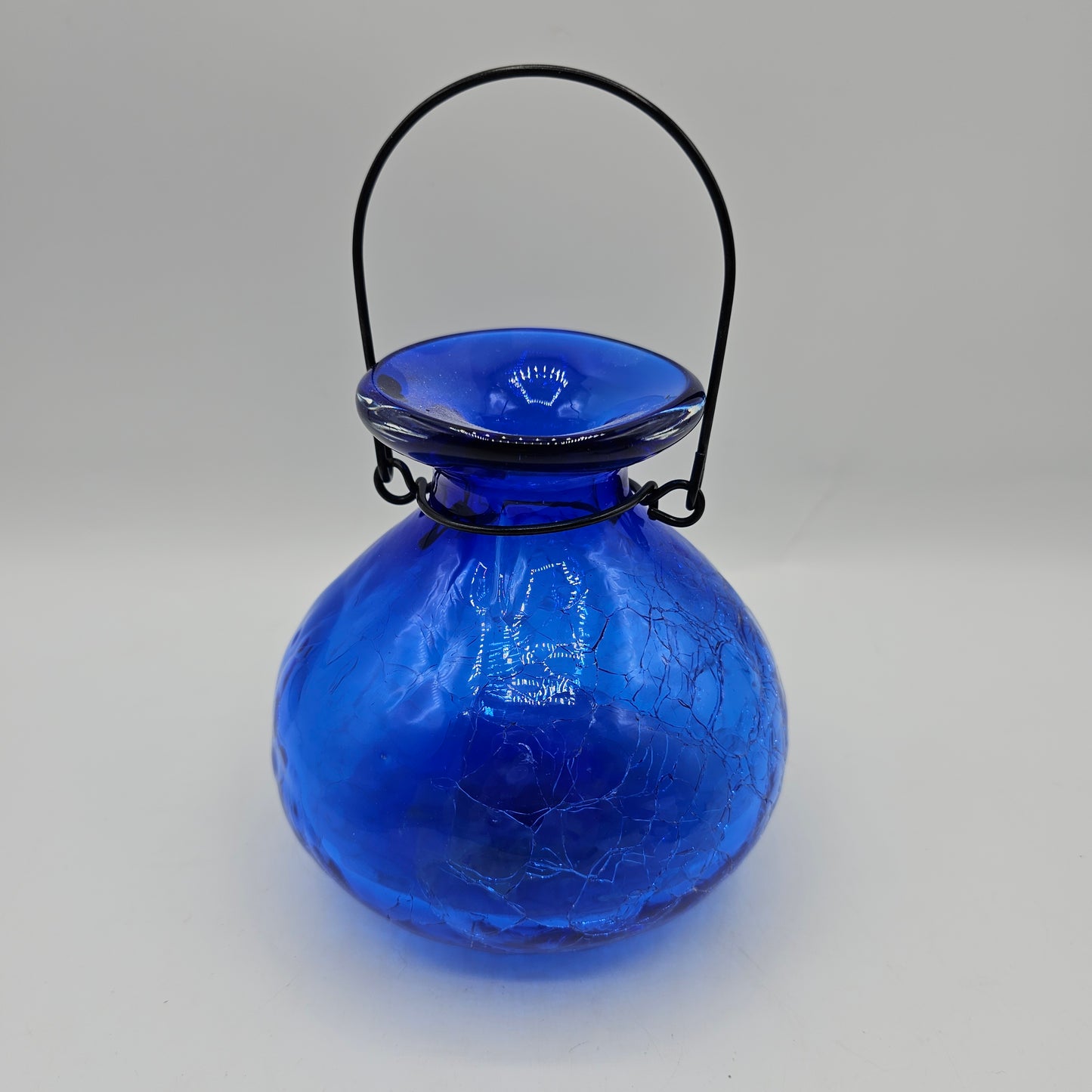Cobalt Blue Crackle Glass Plant or Candle Holder