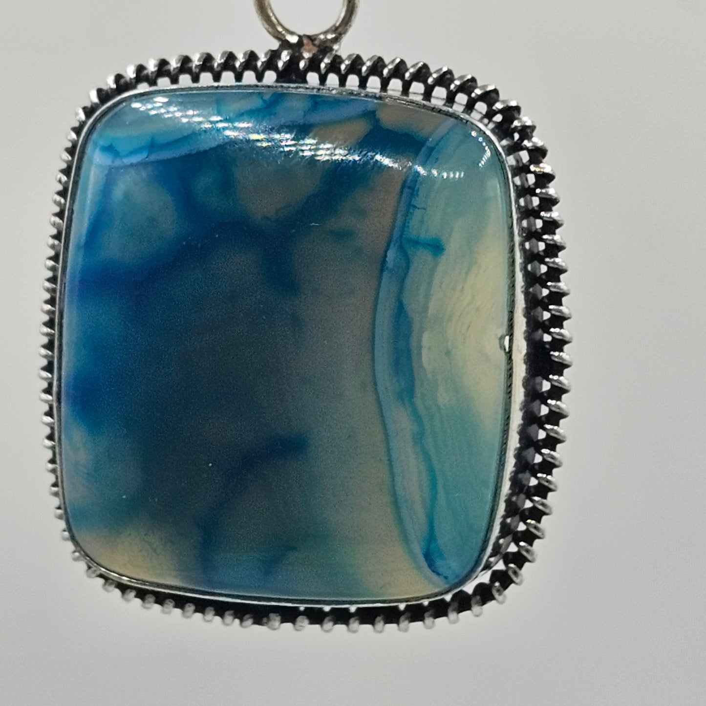 Square Blue Banded Agate Pendant with Silver Setting