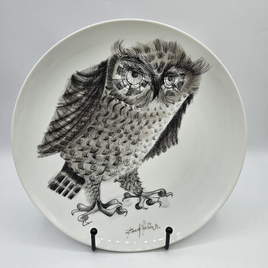Limoges Haviland Plate with Pen and Ink Sketch Style Owl Design by Roche Popelier