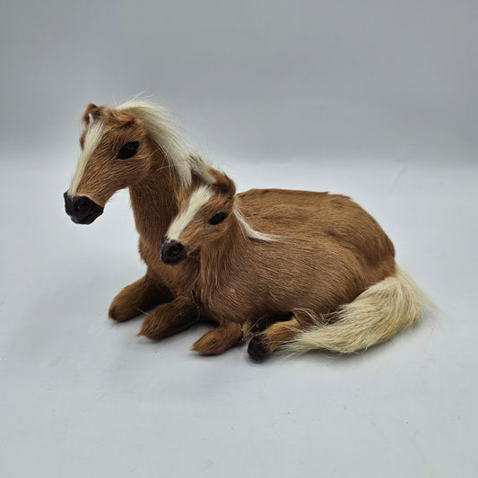 Vintage Mare and Foal Horse Figurine with Real Hair