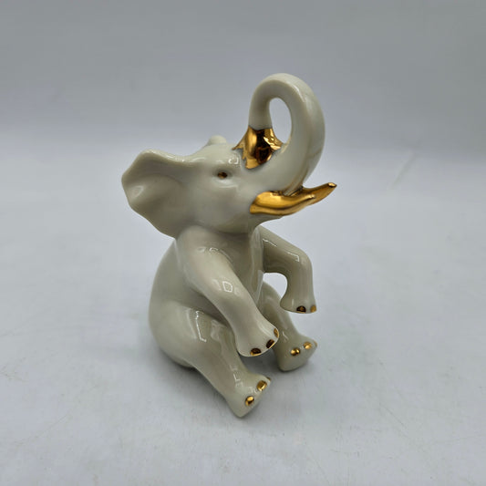 Lenox Bathing Baby Elephant Porcelain Figurine with 24K Gold Accents
