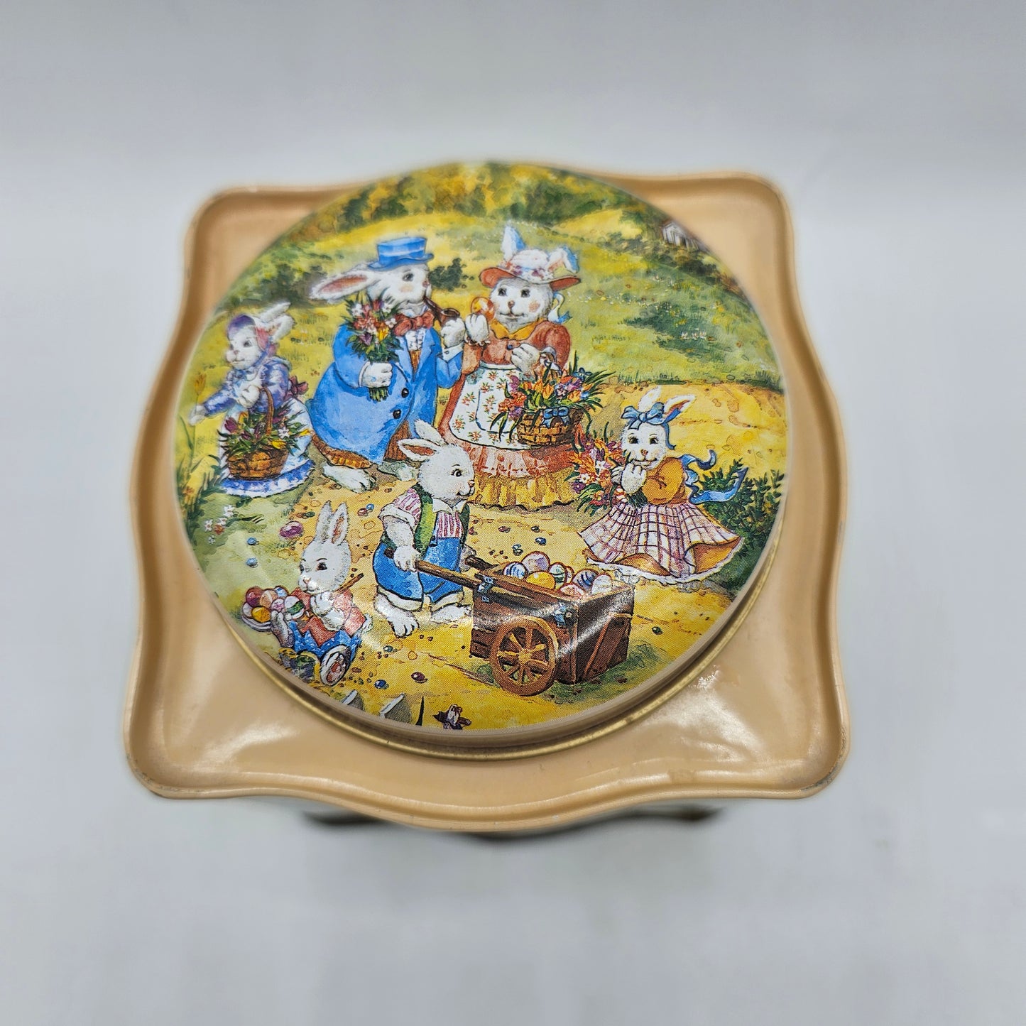 Vintage Easter Bunny Metal Tea Caddy Tin Canister