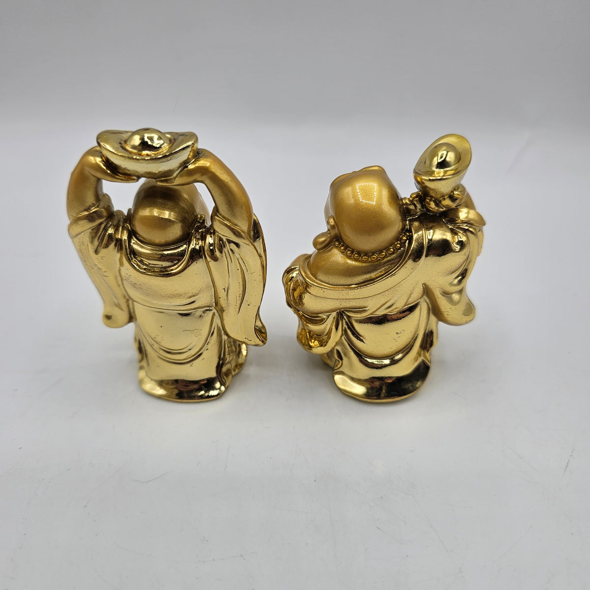 Gold Lucky Laughing Buddha Statues Figurines - Set of 2 - painted resin