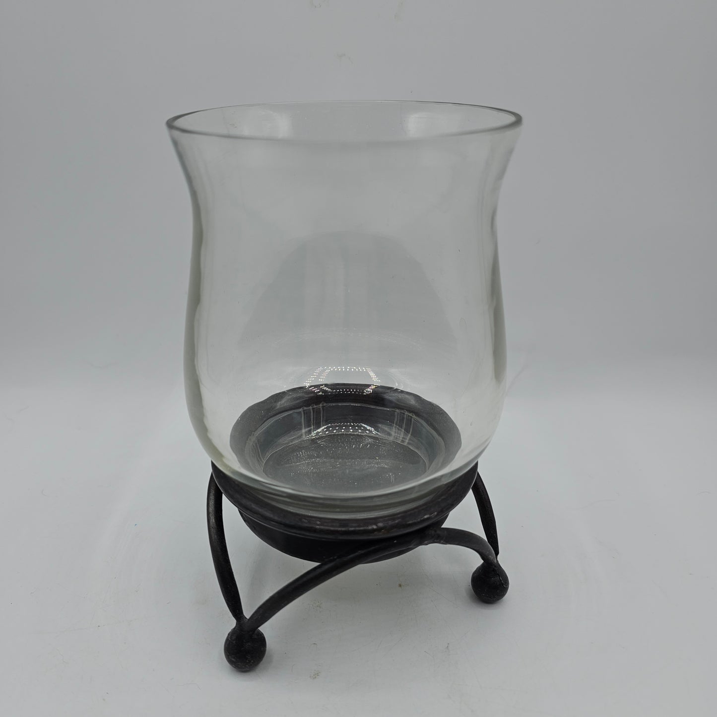 Pottery Barn Metal Candle Holder with Glass Shade - 6" tall