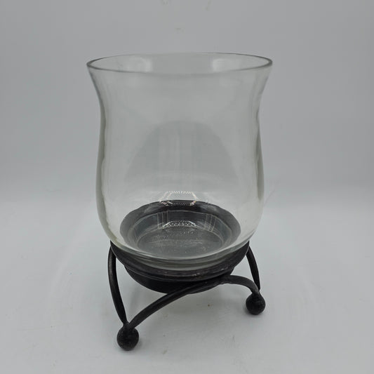 Pottery Barn Metal Candle Holder with Glass Shade - 6" tall