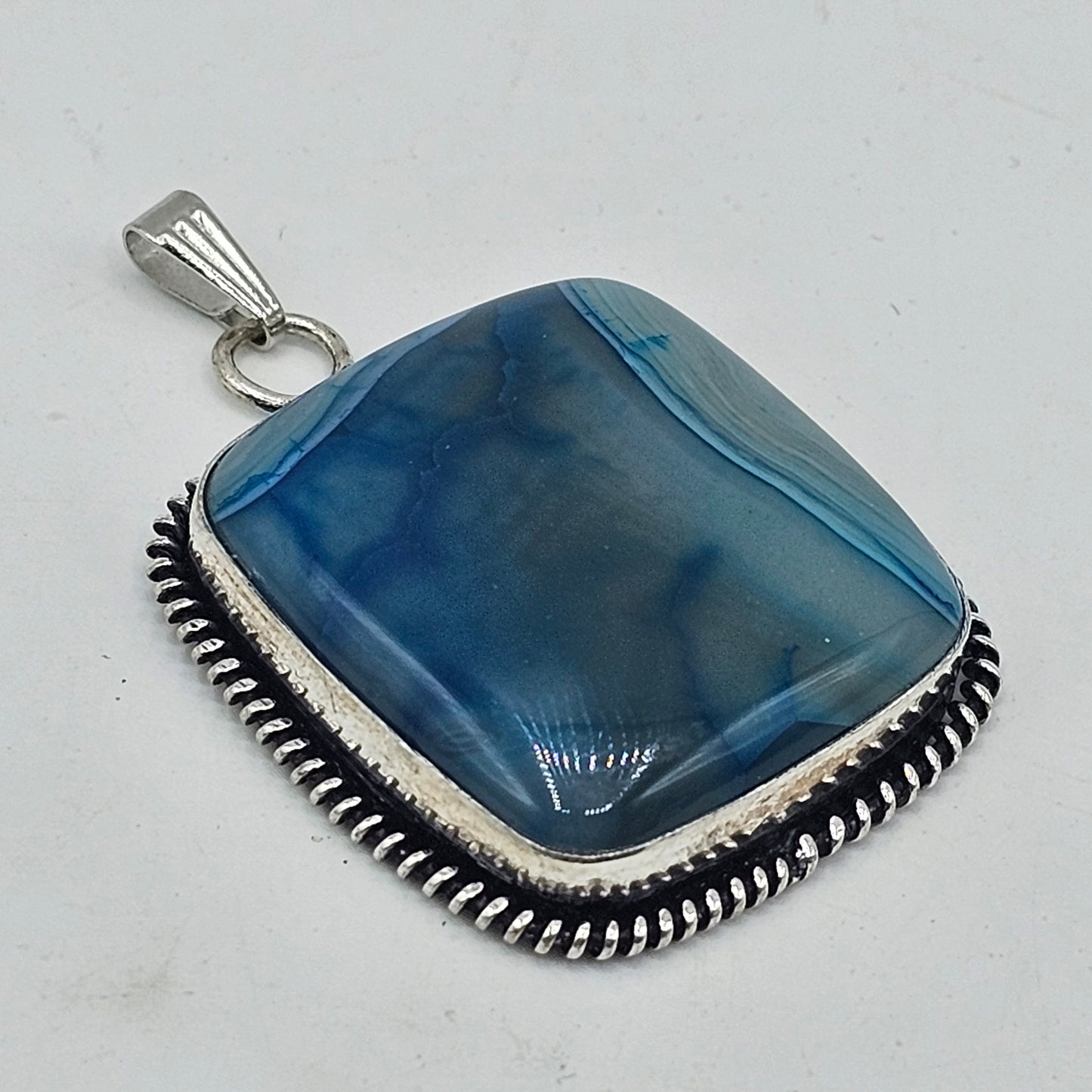 Square Blue Banded Agate Pendant with Silver Setting