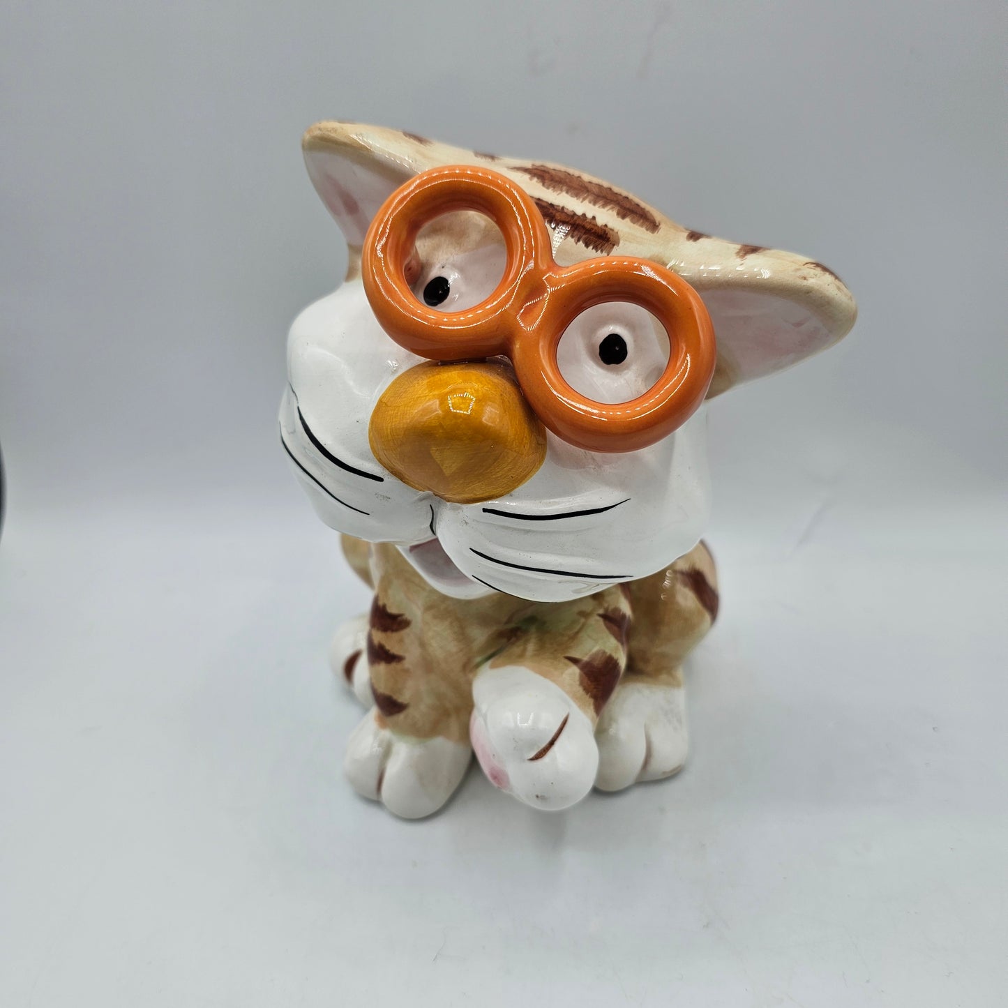 Nerdy Orange Tabby Cat with Glasses Ceramic Piggy / Coin Bank with Stopper