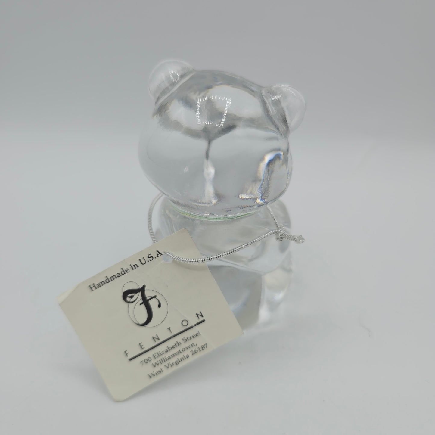Fenton Clear Crystal Birthday Bear with Peridot Birthstone Heart - August