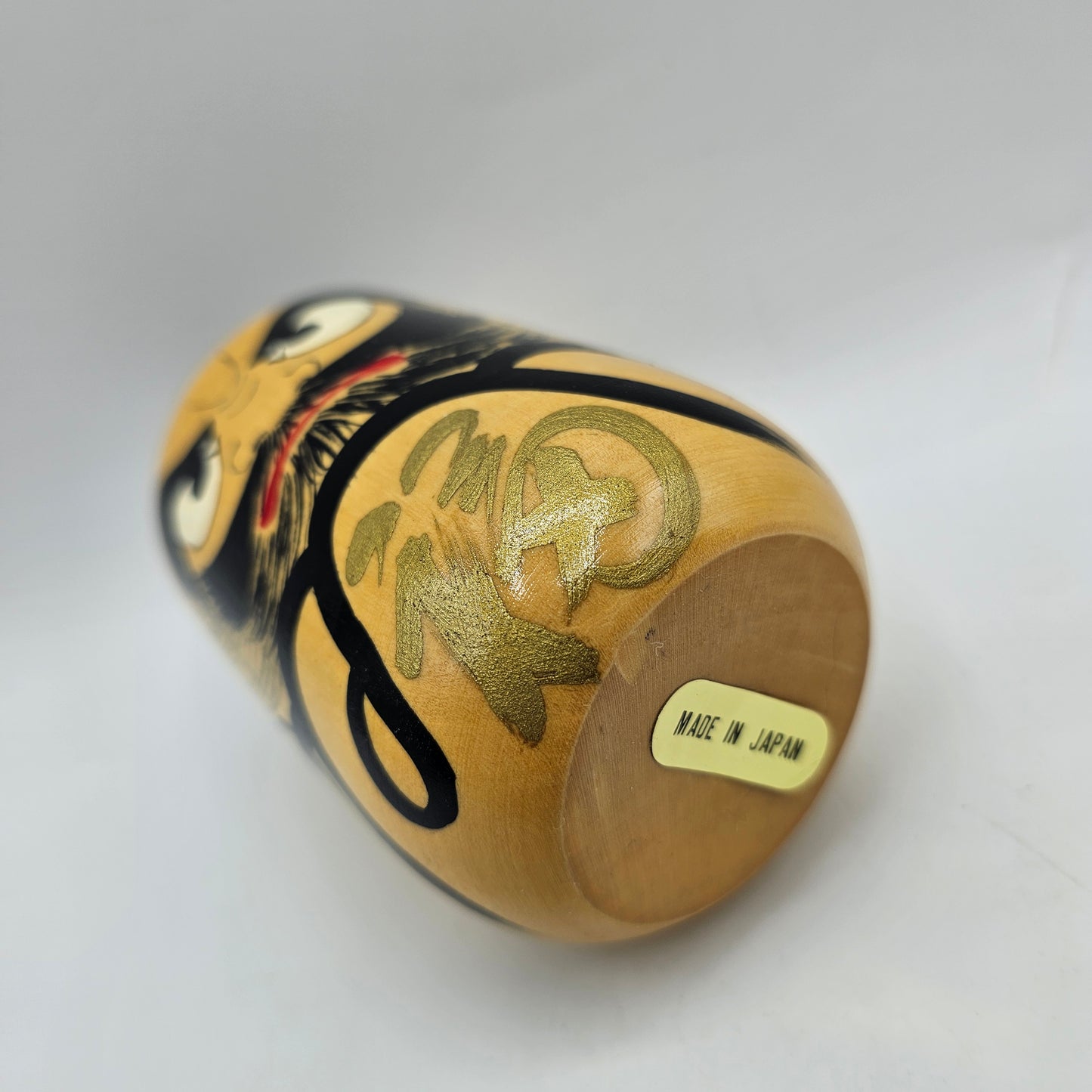 Kokeshi or Daruma Style Wooden Pencil Pot or Candle Holder - Signed, Made in Japan