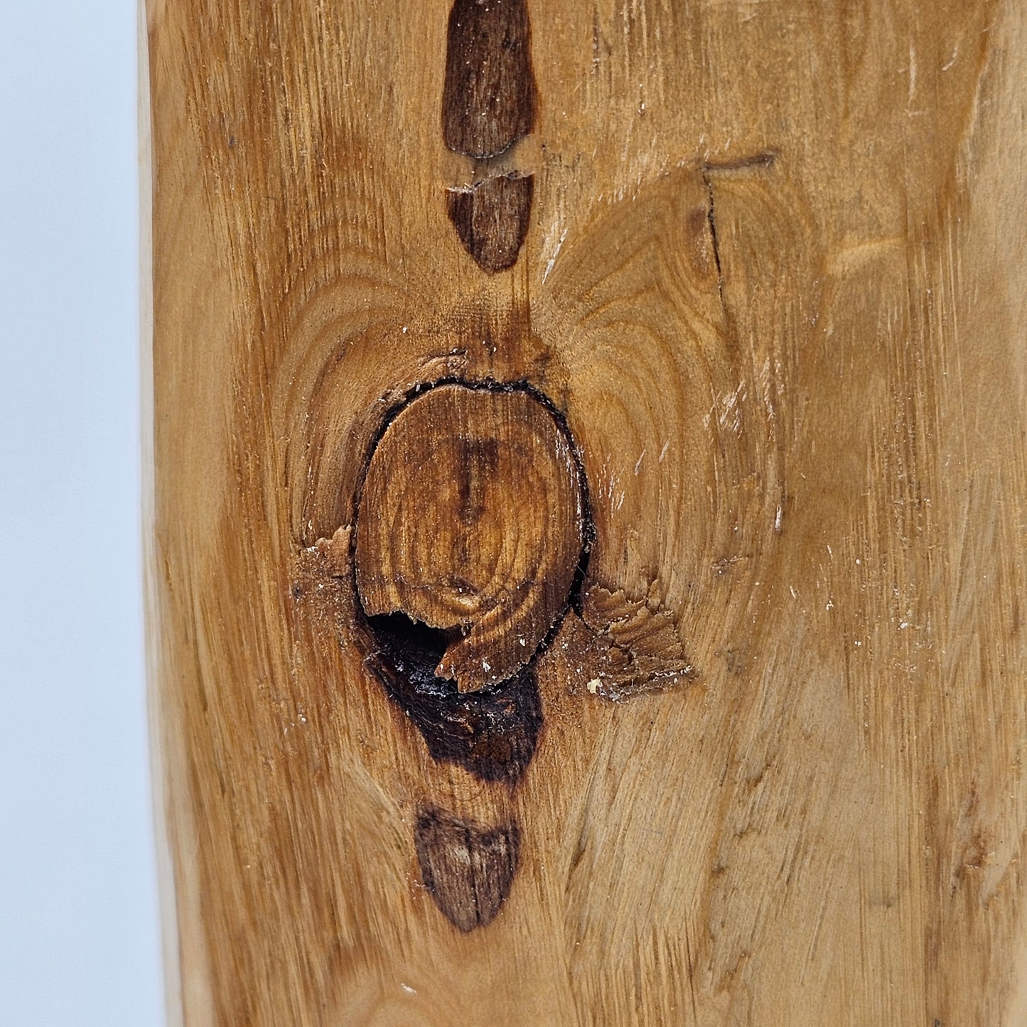 Rustic Hand Carved Pine Wood Tea Light Candlestick 8.5" Tall