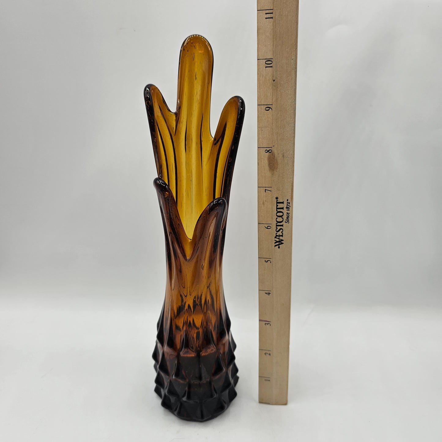 Vintage Amber Glass Finger Vase (base damage noted)