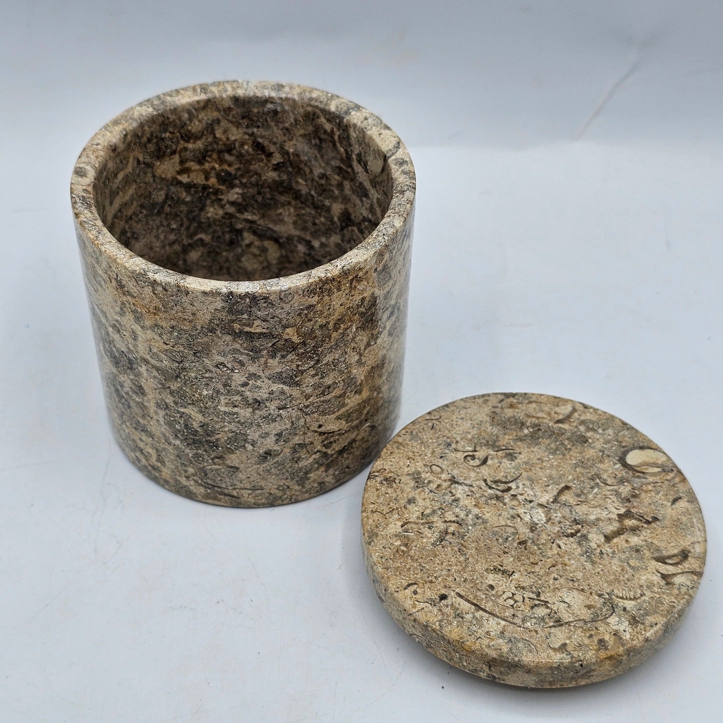 Brown Fossil Marble Lidded Jar