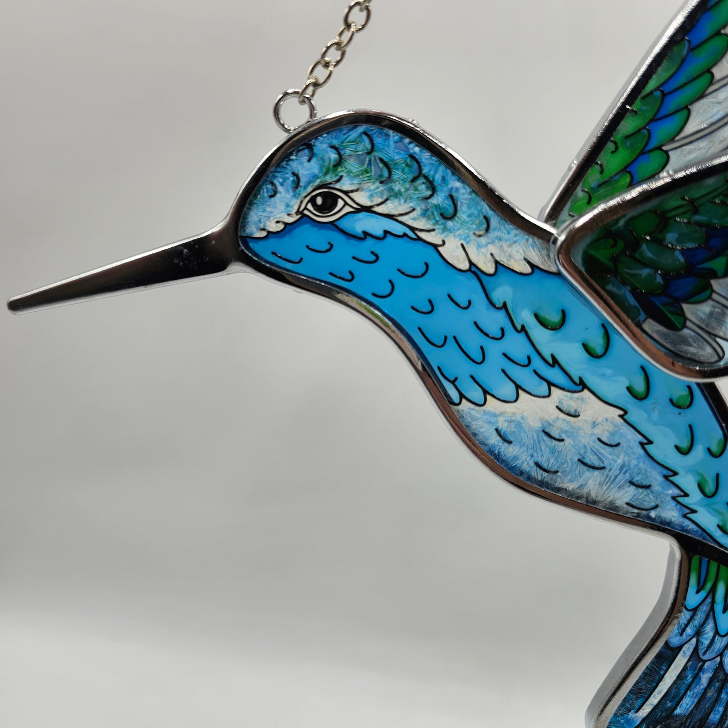 Amia Handpainted Glass Hummingbird Suncatcher with Chain and Ring for Hanging