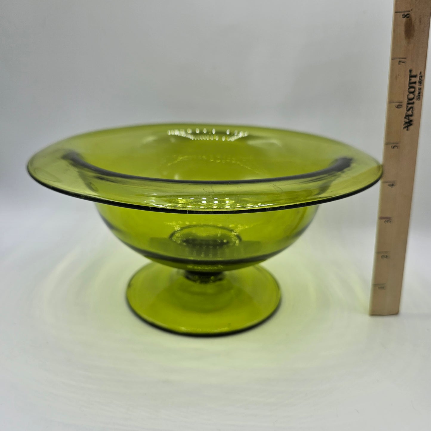 Vintage Indiana Glass Green Footed Pedestal Bowl