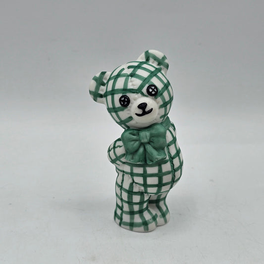 Green Gingham Porcelain Teddy Bear Figurine 1991
