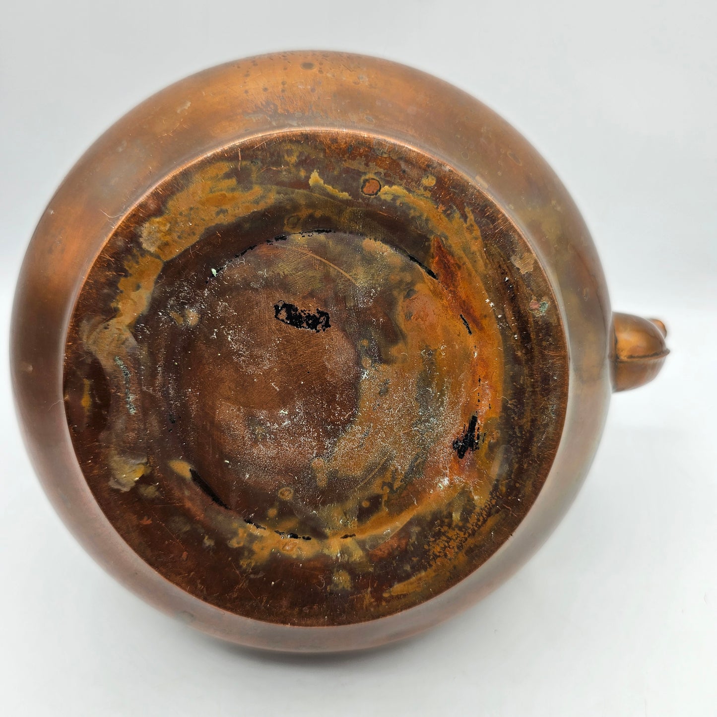 Vintage Copper Tea Kettle with Delft Blue Porcelain Handles