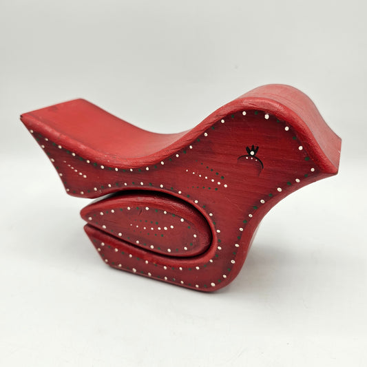 Scandanavian Style Hand Painted Red Wooden Bird Tealight Candle Holder or Secret Box