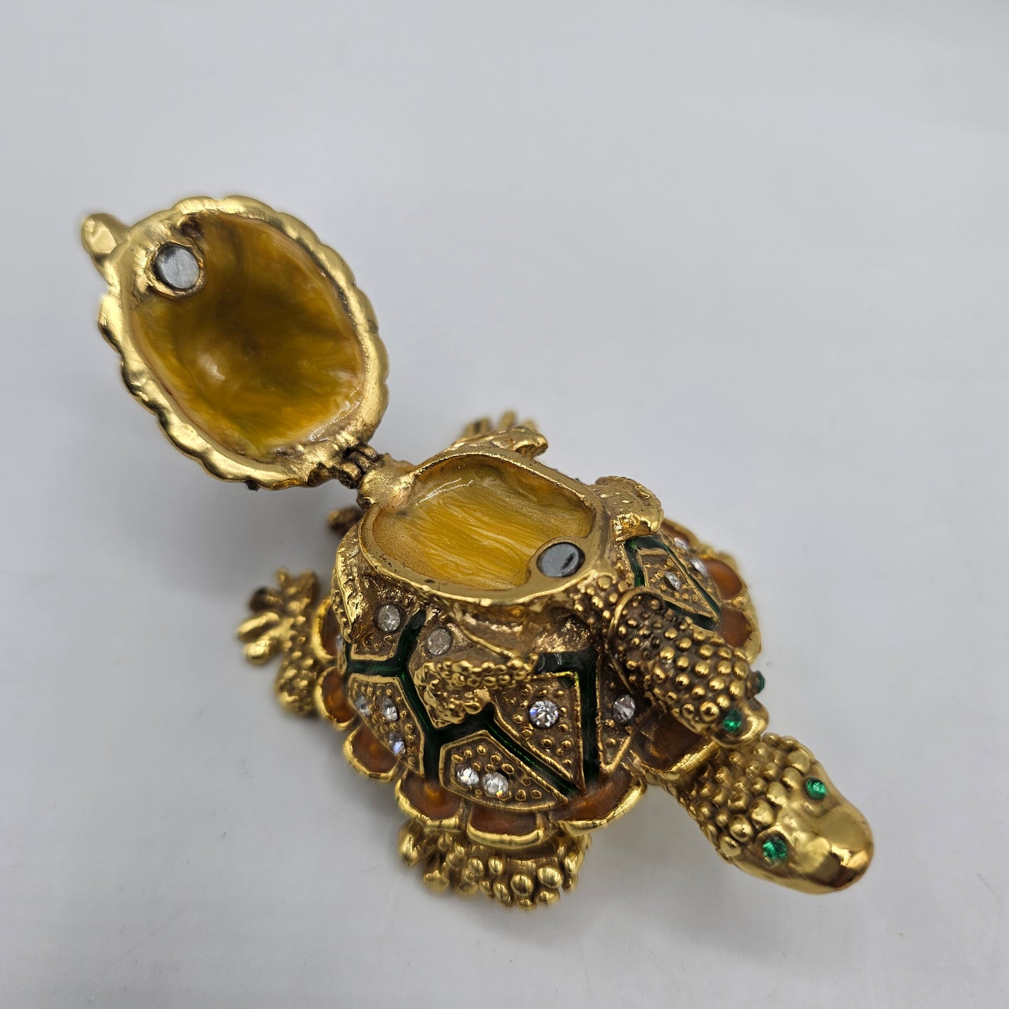 Bejewelled Stacked Tortoise or Turtle Hinged Trinket Box - Gold Tone with Crystals