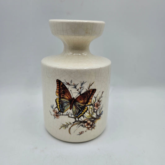 Vintage Crazed Ceramic Bulb Forcer with Transferware Butterfly