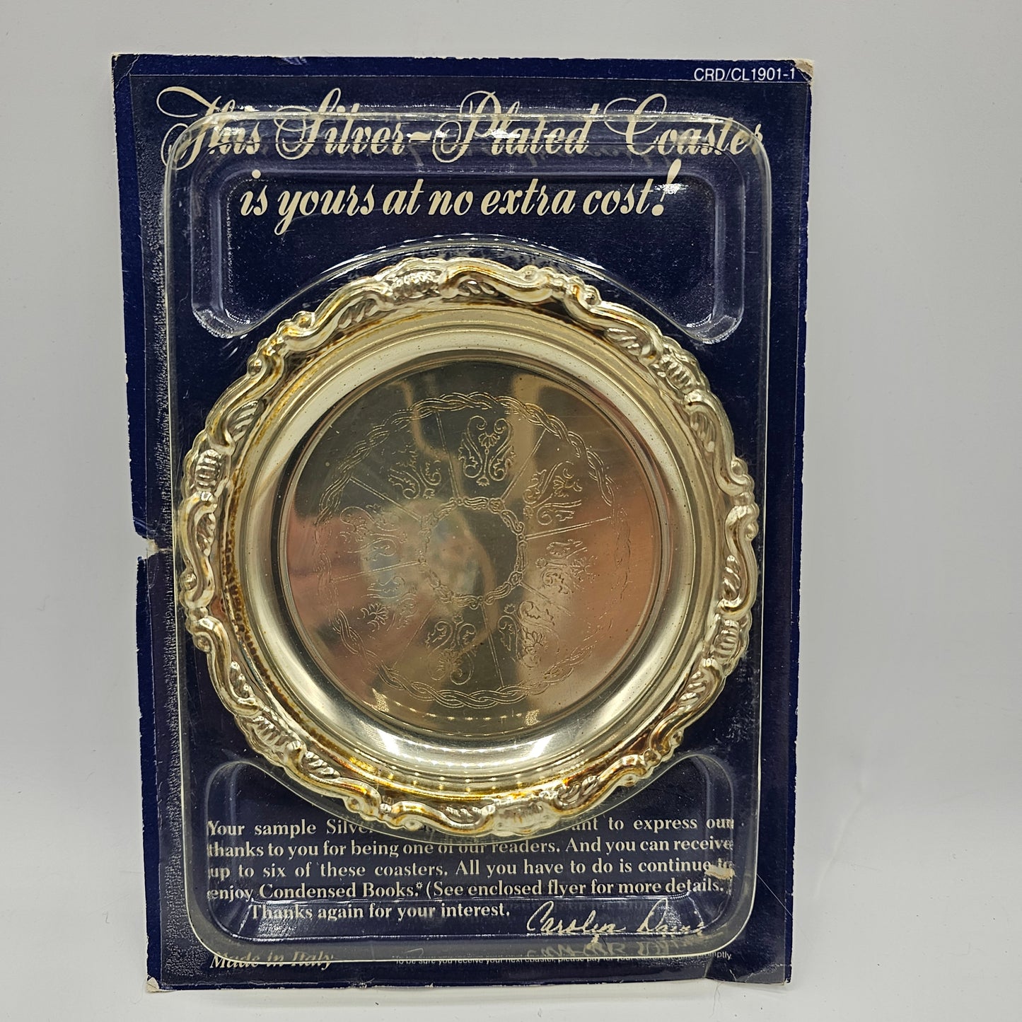 Readers Digest "Gift with Purchase" Silver Plated Coaster in Original Packaging - Made in Italy 1988