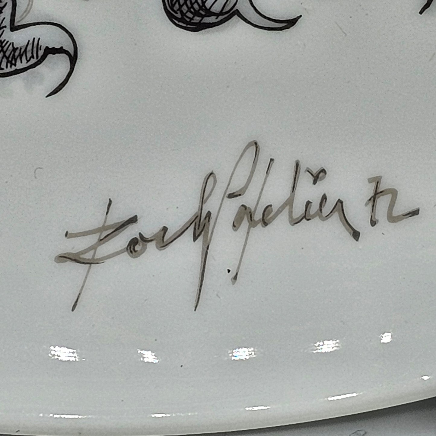 Limoges Haviland Plate with Pen and Ink Sketch Style Owl Design by Roche Popelier