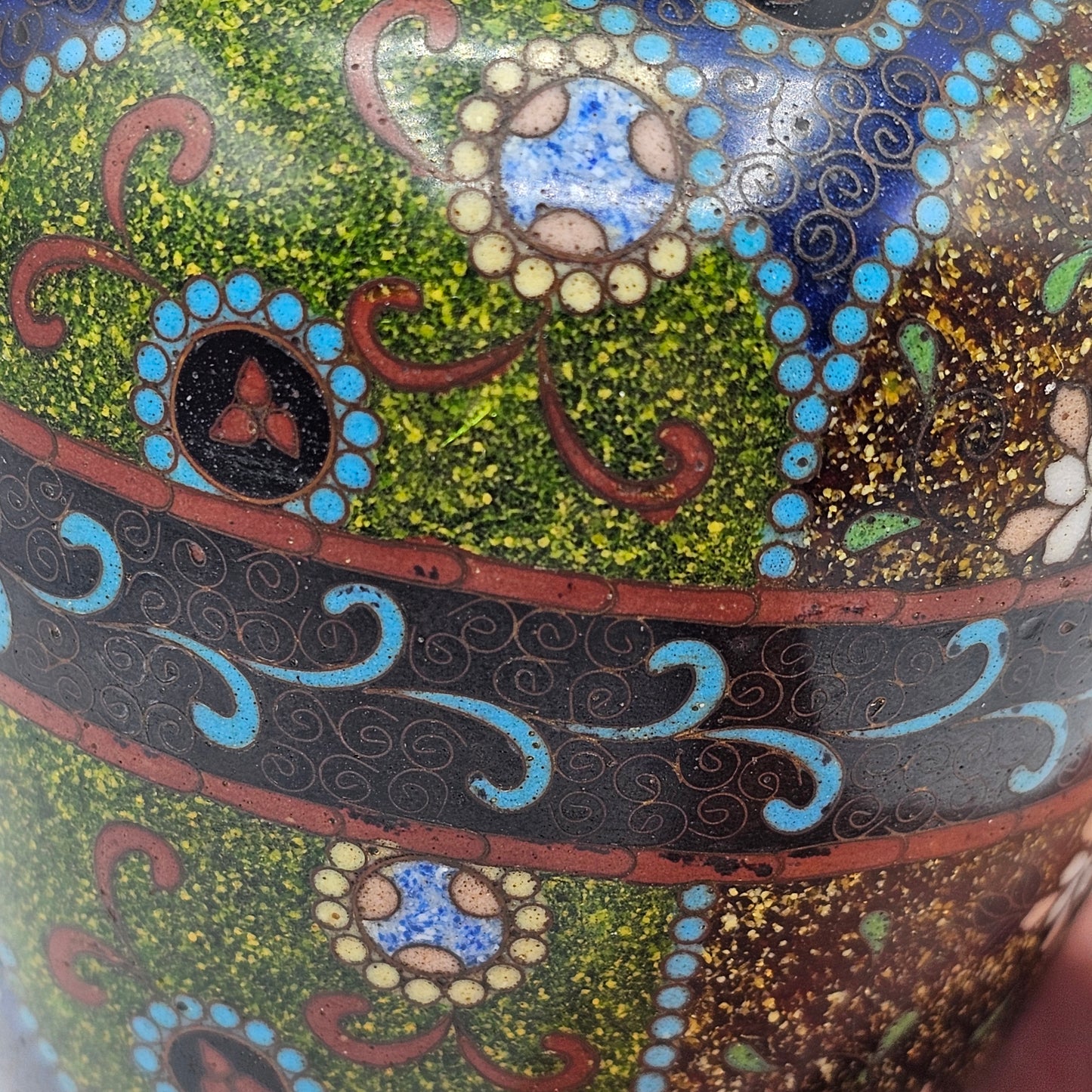 Vintage Champleve (Cloisonne) Enamelled Japanese / Asian Bud Vase with Flowers and Butterflies