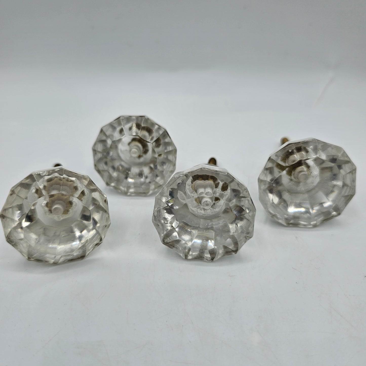 Vintage Faceted Glass Knobs Handles for Drawers -Set of 4