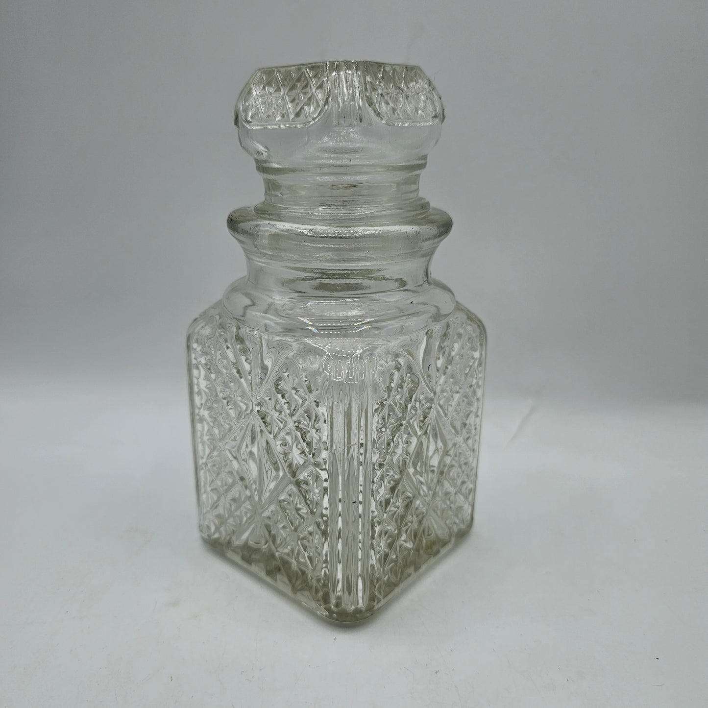 Vintage Pressed Glass Square Form Lidded Candy Jar / Canister 1970s