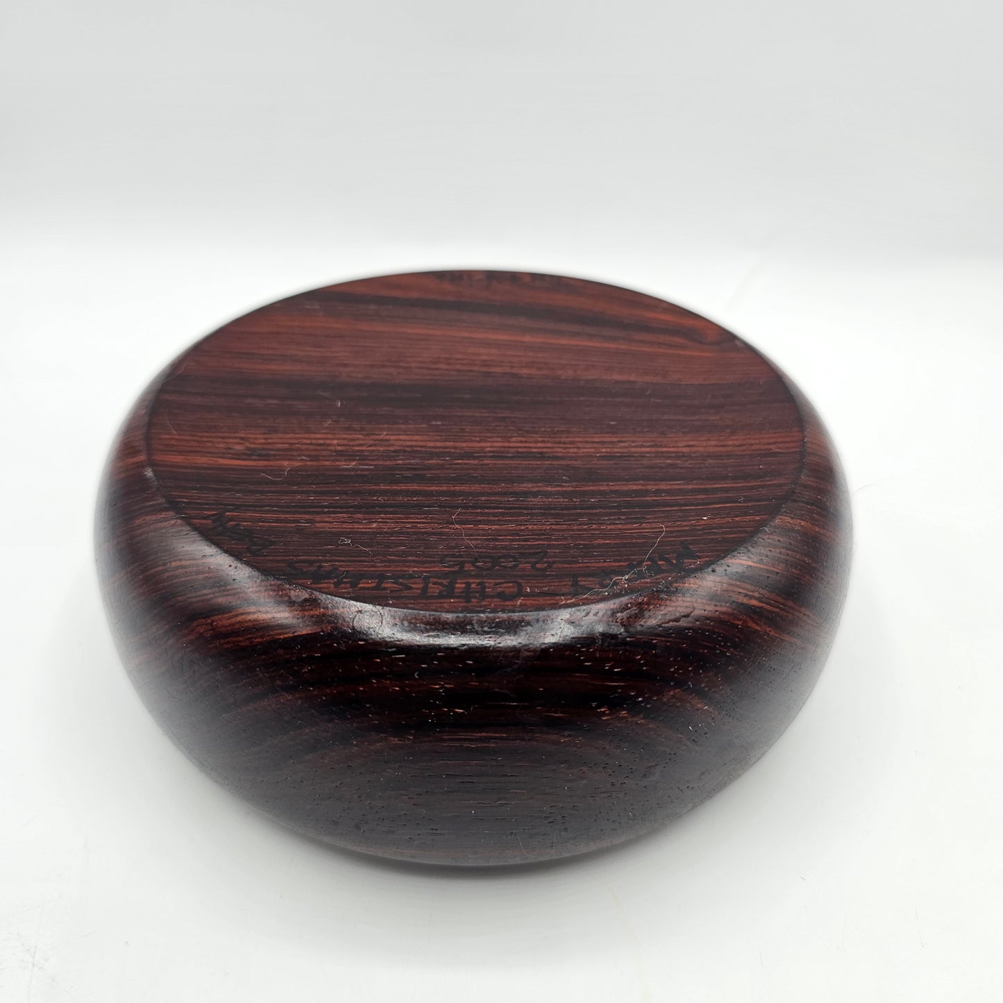 Vintage Carved Polished Round Dark Wood Candle Holder