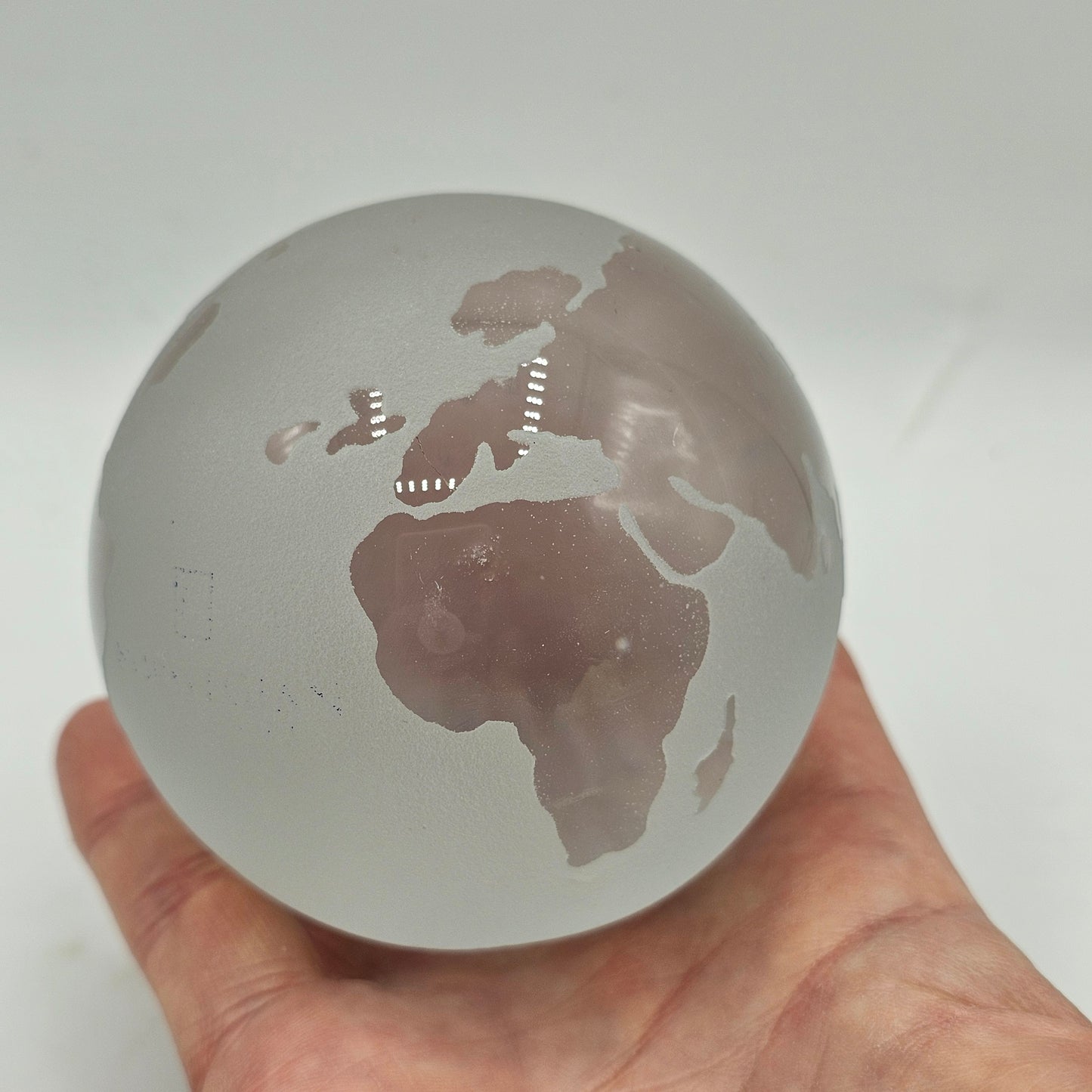 Vintage World Globe Earth Paperweight Frosted (Etched) with Clear Glass Continents