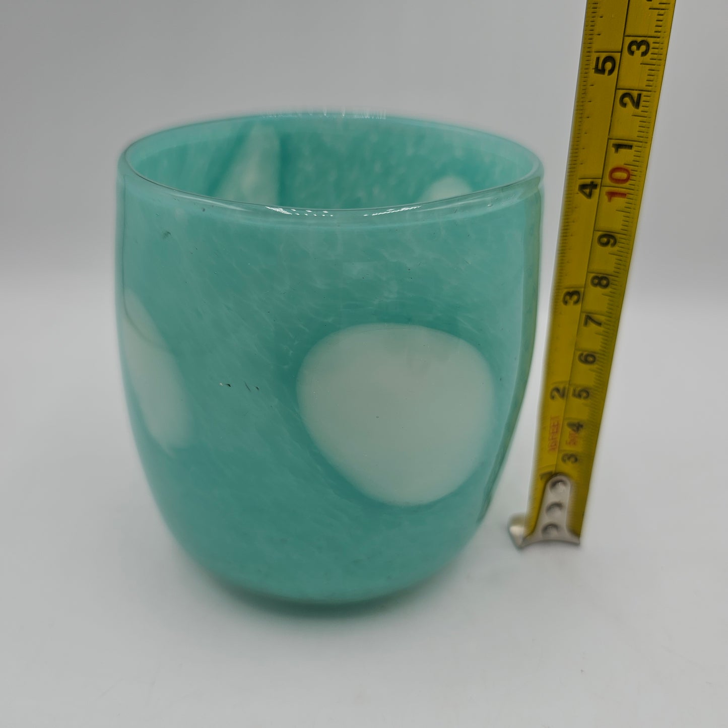 Pale Turquoise and White Swirled Glass Candle Holder