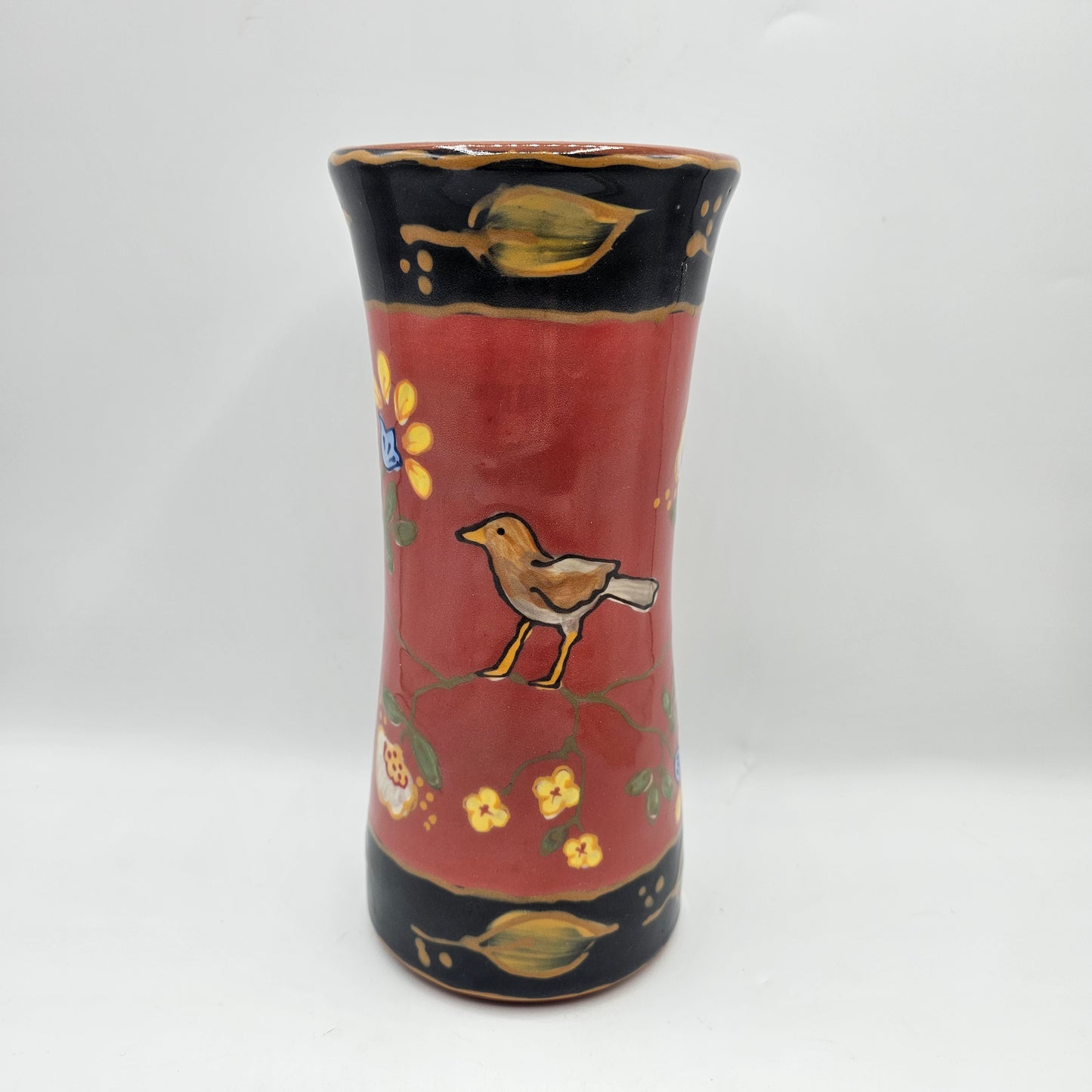 Fired Up Studios Art Pottery Vase - Chelsea Garden Pattern with Bird