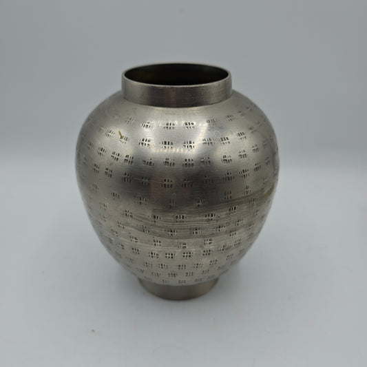 Vintage Silver Tone Metal Vase with Etched Design