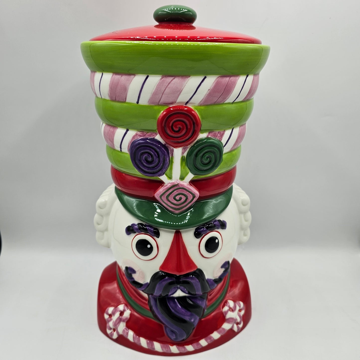 Large Ceramic Christmas Nutcracker Soldier Head Lidded Cookie Jar