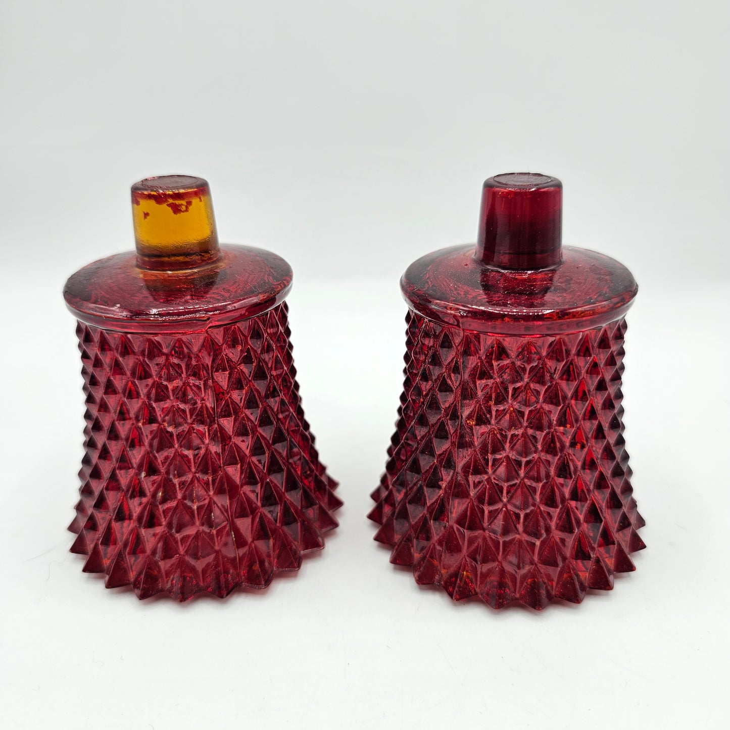 Vintage Homco Ruby Red glass diamond point peg votive candle holders