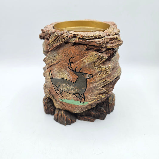 Cave Art Deer on Rock Resin Pillar Candle Holder / Stand