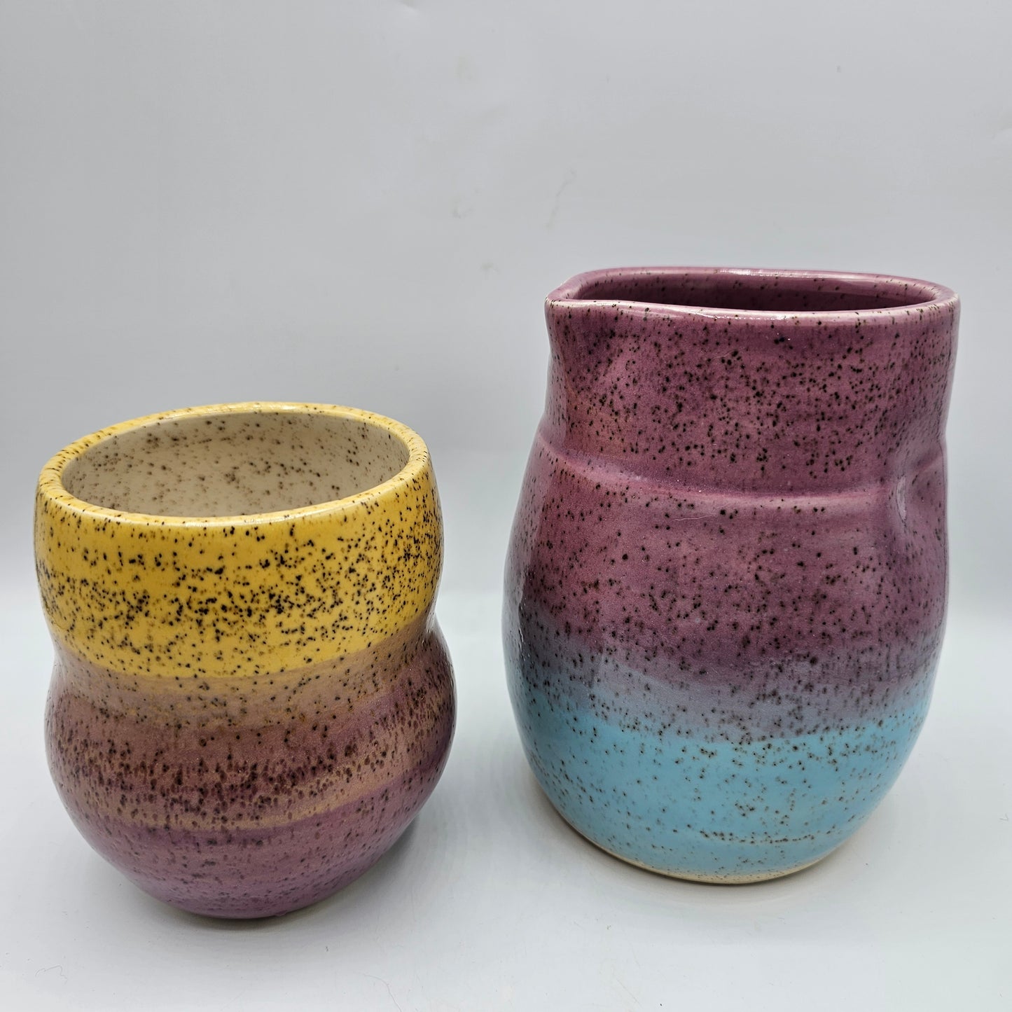 Artisan Made Pastel Colors Painted and Glazed Speckled Pitcher and Cup