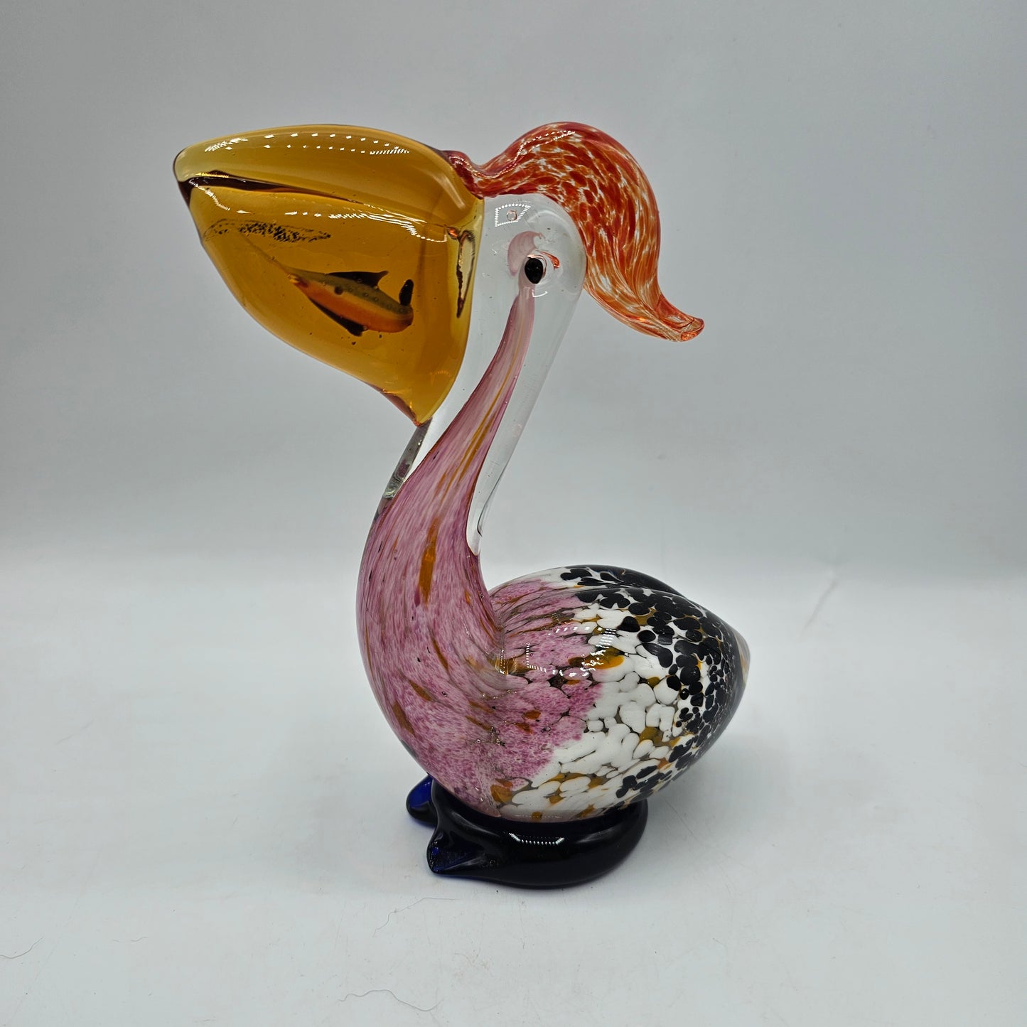 Art Glass Pelican with Fish Figurine
